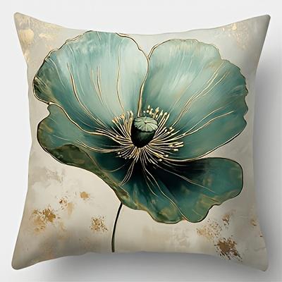 Vibrant Natural Green Blue & Golden Botanical Print Throw Pillow Sofa Bed Living Room Office Beach Theme Decor