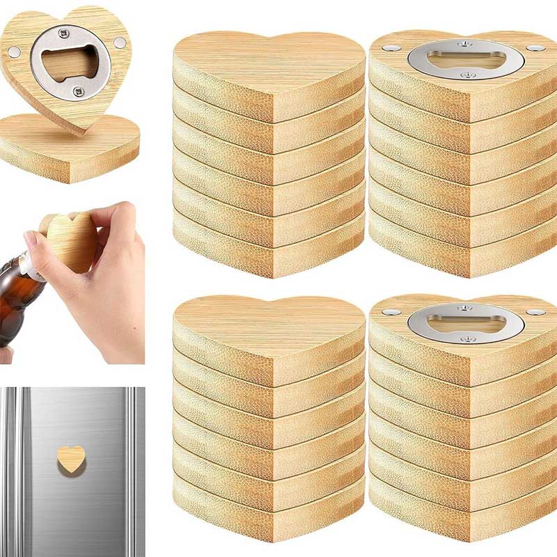 1/5/20PCS Beer Bottle Opener Heart Shaped Bamboo Magnetic Opener Portable Fridge Magnet Beer Opener Bar Wedding Home Party Tools
