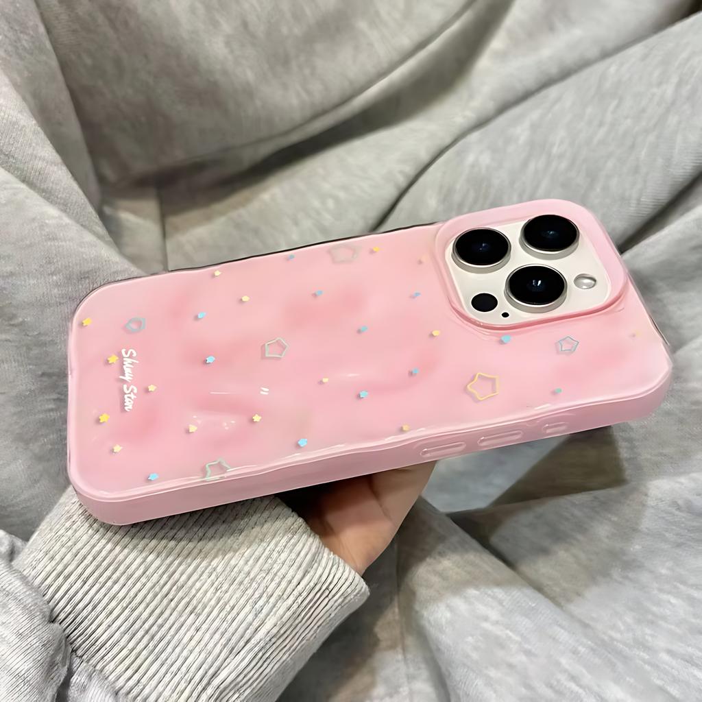 Fashion Simple Shine Star 3D Irregular Wrinkle Phone Cases For iPhone 17 16 15 14 Plus 13 12 Air Pro Max Shockproof Glossy Soft
