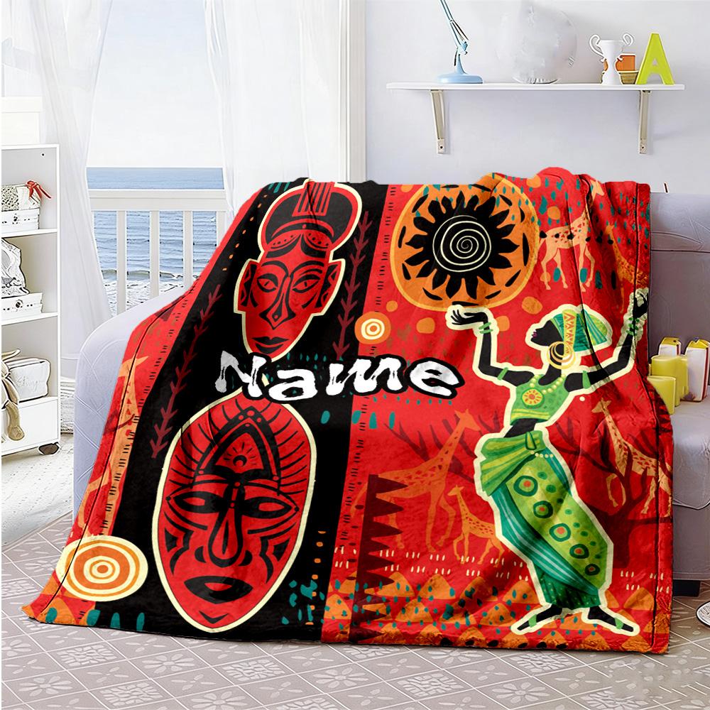 African Tribal Art Customize Your Name Blanket Cozy Customizable Blanket Comfortable Perfect for Couch Nap Bed Living Room All-Season Use