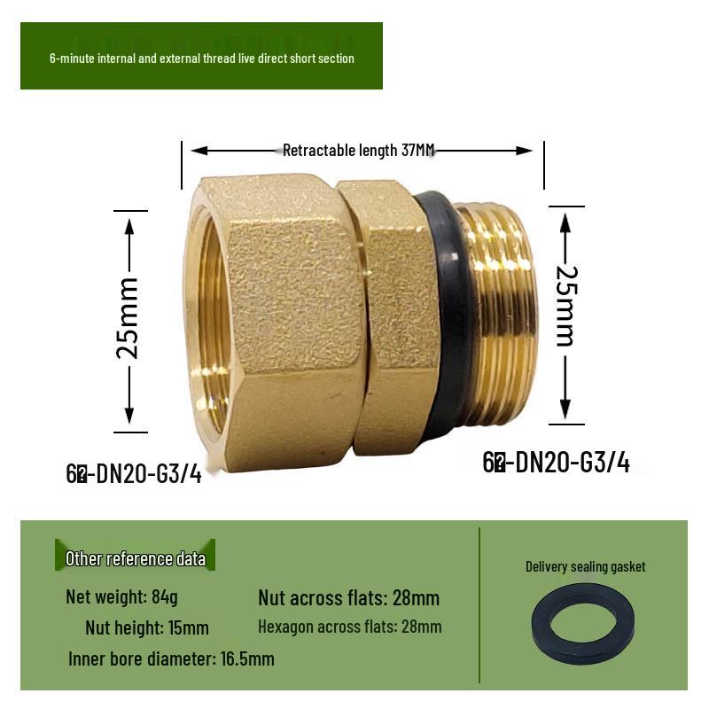 Copper Union with Inner/Outer Threads, Double Inner Thread Water Heater Connector Tee/Elbow Nipple, 46mm & 1" Thread, Different Diameters.