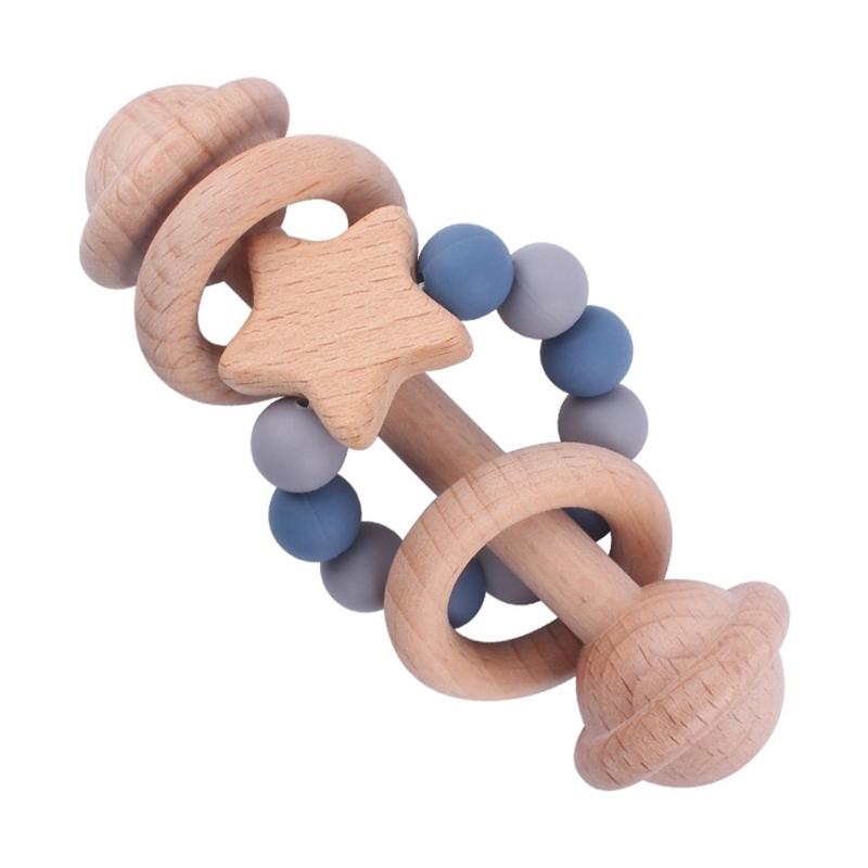 

Ручка для младенцев, колокольчик из бука, игрушка для прорезывания зубов, погремушка, обучающая силиконовая цепочка из бисера, просветление слуха