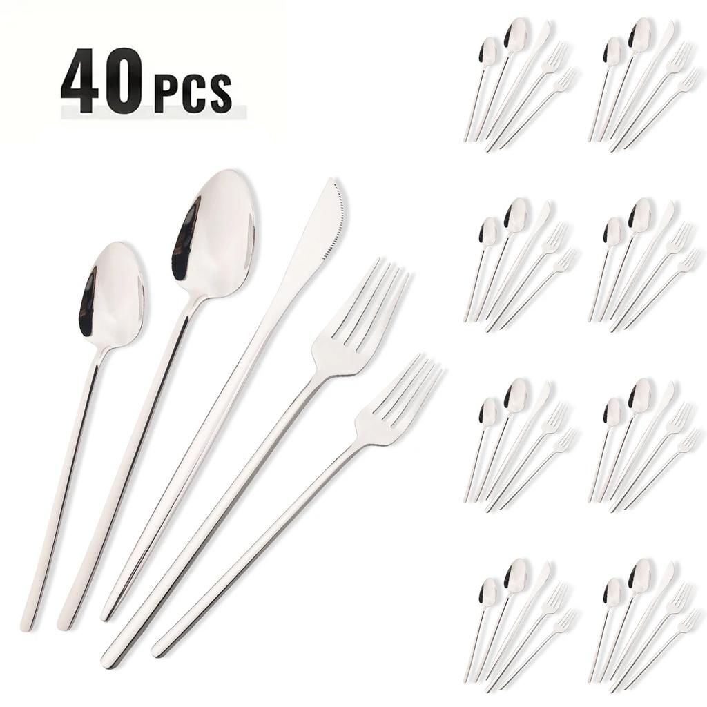 40pcs Rose Gold Dinnerware Set Mirror Fork Knife Spoon Tableware Western Stainless Steel Cutlery Set Dessert Fork Spoon Flatware
