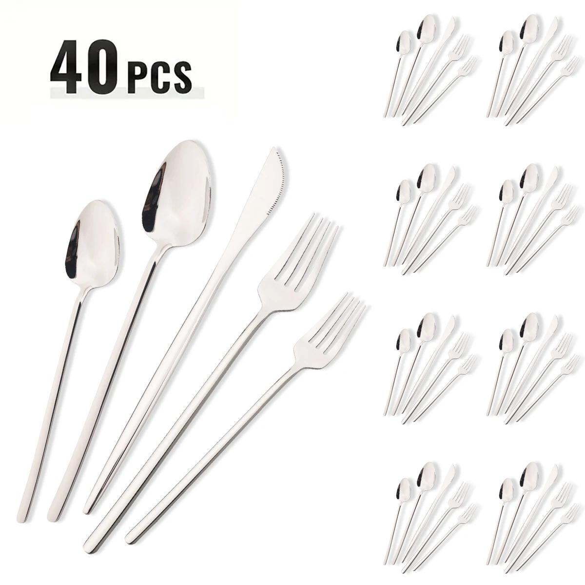 

Набор столовой посуды из розового золота, 40 предметов, зеркальный, вилка, нож, ложка, столовая посуда, западный набор столовых приборов из нержавеющей стали, десертная вилка, ложка, столовые приборы серебряный