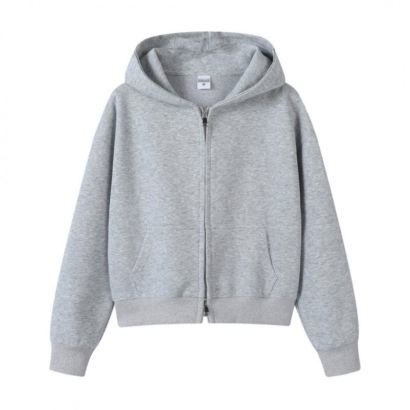 Korean Style Womens Short Hooded Zip-Up Cotton Blend Sweatshirt Loose Fit Winter Casual Top