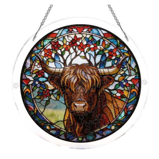 Acrylic Puzzle Hanging Ornament Stained Glass Circle Decor for Windows & Walls C