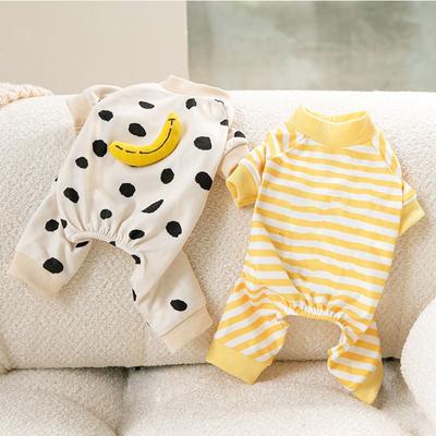 Combinaison rayée Kawaii pour animaux de compagnie en coton Vêtements pour chiens pour petits chiens Motif dessin animé Pyjama pour chien Chihuahua Chaton Chiot Filles Chemise pour chien