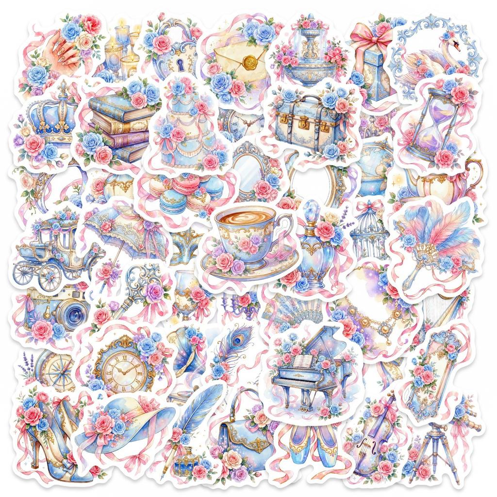50 European Dream Stickers, Watercolor Retro Rose Romantic Hand Account Decoration Diy Material Stickers