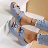 Large Size Muffin Platform Women's Slippers Summer New One-word Belt Buckle Sewing Line Round Head Slippers