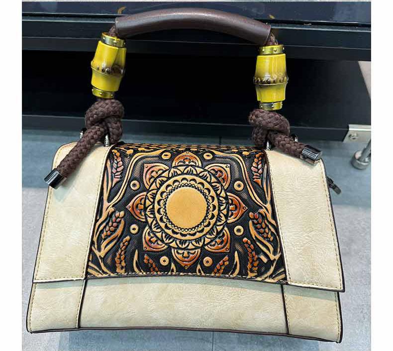 Chinese Style Retro Embossed Large Capacity High Quality Soft Durable Fashion Exquisite Lightweight Commuter Outdoor Beach Shoulder Crossbody Bag