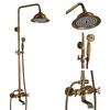 Antique Brass Shower Faucet Mixers Dual Handle Rainfall 8" Brass Shower Head with Bath Storage Shelf and Hooks Shower Water Tap