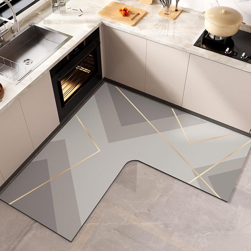 100*100CM L-förmige Kieselgur Eckwasserabsorbierende Bodenmatte, Haushalt Wasserabsorbierend, Ölabsorbierend und Rutschfest Küchenmatte