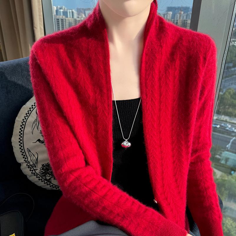 Women's 100% Wool Stand Collar Cardigan - Autumn/Winter Fashion Versatile Outerwear