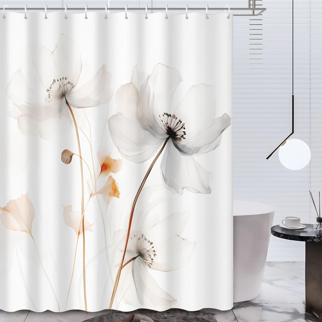 Elegant Abstract Floral Shower Curtain, Grommet Top, Unlined | All-Season Bathroom Decor | Minimalist Design