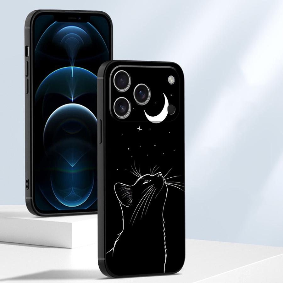 Hülle für Apple iPhone 17 Pro Max 14 15 Pro 7 8 13 11 12 Air XR XS MAX 16 Funda Handyhülle Schwarze Mondkatze