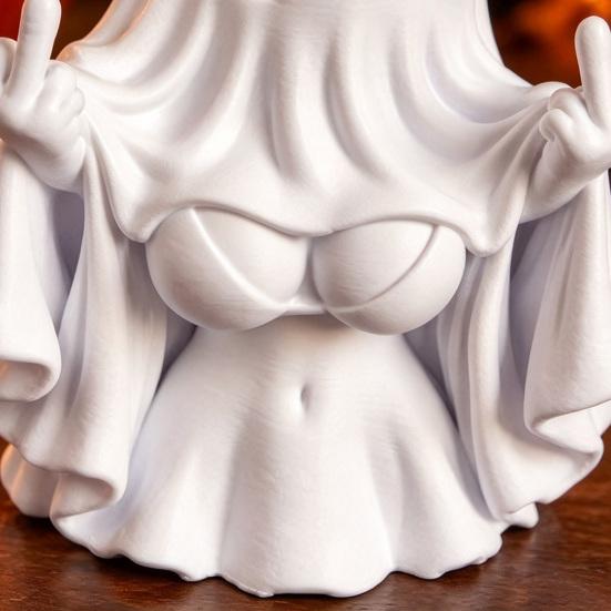 Decorative Ghost Statue Funny Little Ornament, Sexy Bad Halloween Figure, Middle 3D Printed Decor Finger Spooky Tabletop for DIY Painting Home