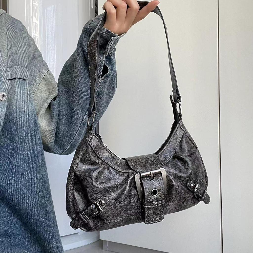 2026 spring hot selling Maillard style retro style small bag spicy girl Y2K wasteland style vintage leather shoulder armpit bag