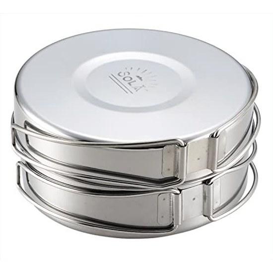 Kakusei Outdoor Cooker Round Type 8-Piece Set Stainless Steel Pot Frying Pan Plate Mug Direct Flame Compact Storage Bag Camping SOLA PP-02