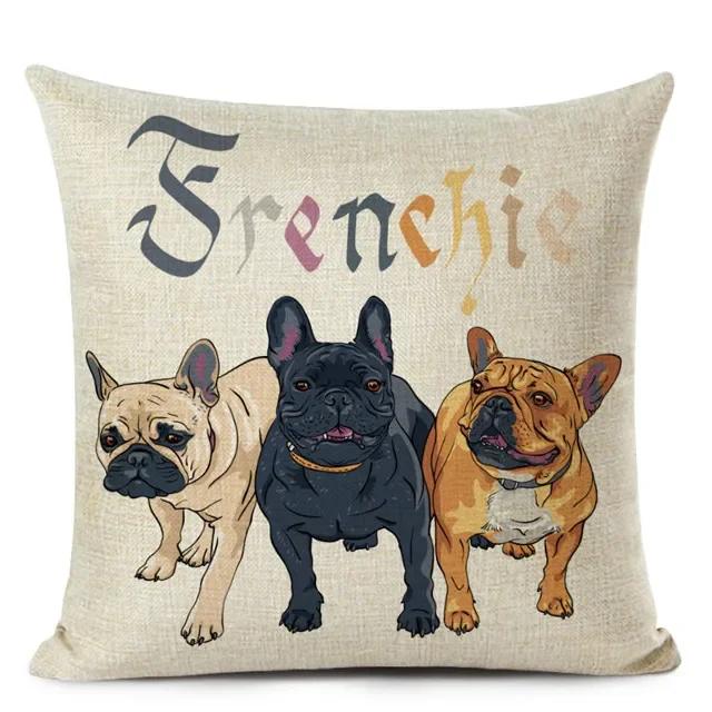 Dekoracyjna poszewka na poduszkę w stylu kreskówkowym z uroczym mopsikiem i buldogiem francuskim, drukowana poszewka na poduszkę do dekoracji domu, sofy
