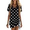 Women's Summer Casual V Neck Short Sleeve Striped Dress Loose Fit Lightweight Soft Fabric Knee Length