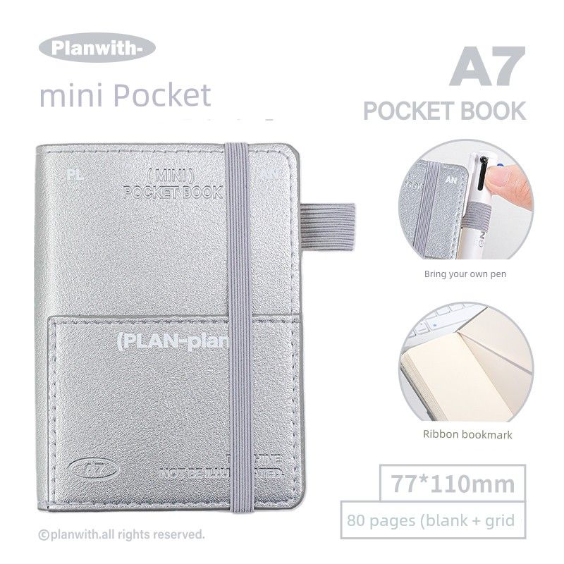 

Planwith Mini Pockets Notebook Notebook Book Good-looking Journal Book Portable Portable Bandage Diary silver-silver