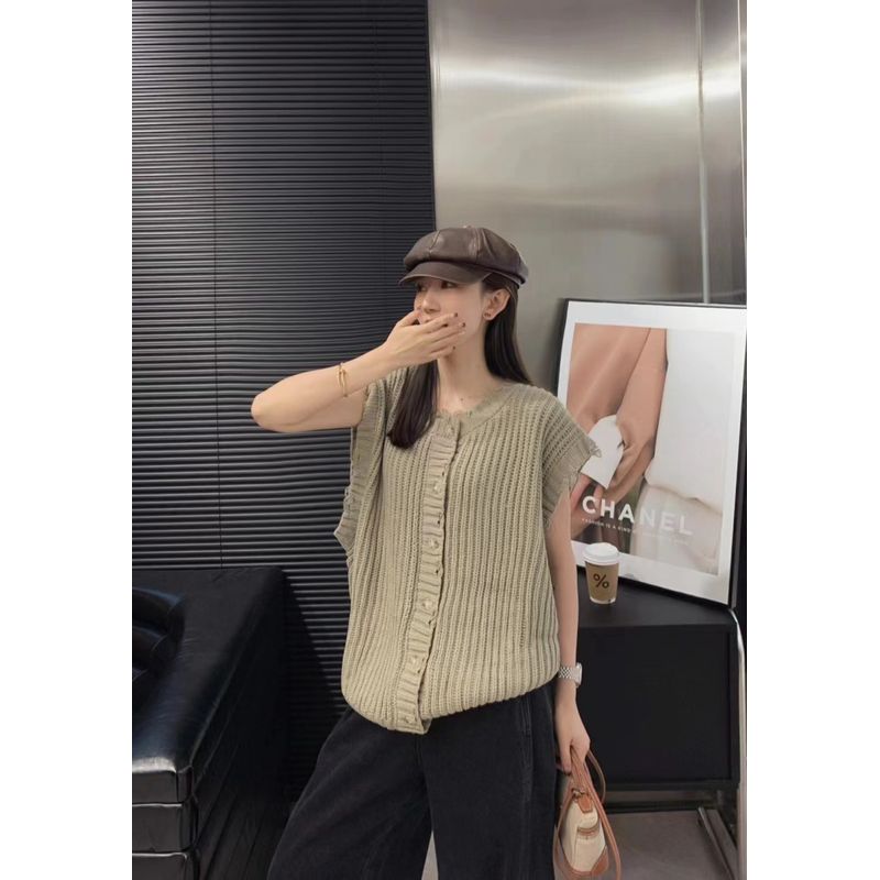 

Юань Юаньси Пуговичный Рваный Свитер Жилет Свитер Apricot All yards