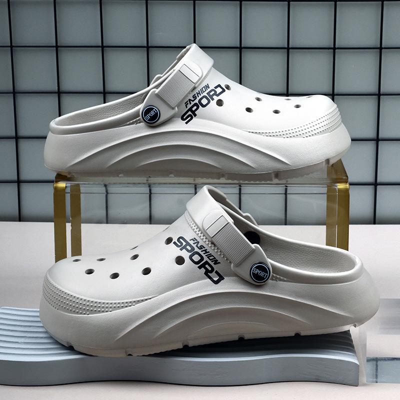 Hole shoes summer new thick-soled bag head men's slippers beach shoes wear casual sandals one pedal sandals men