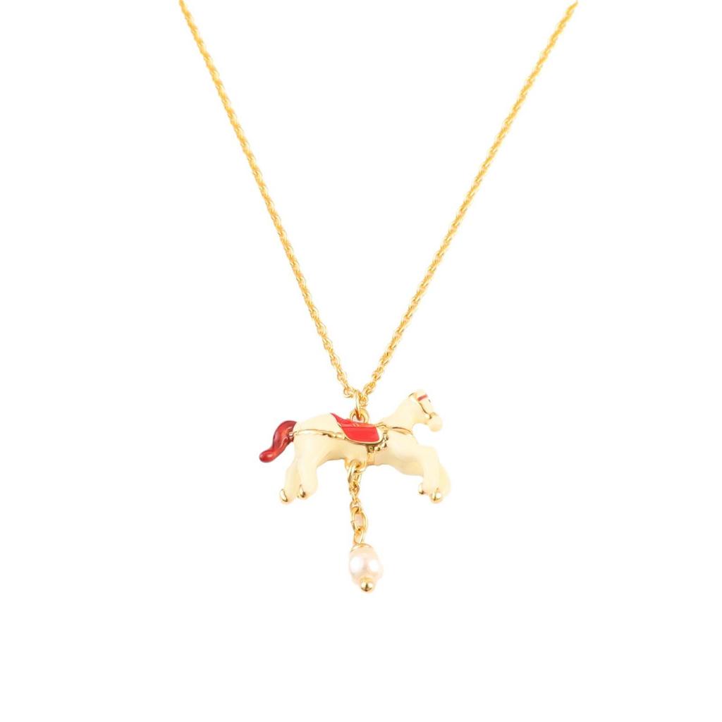 Creative Enamel Carousel Pearl Pendant Earrings & Necklace - European & American Style Christmas Series
