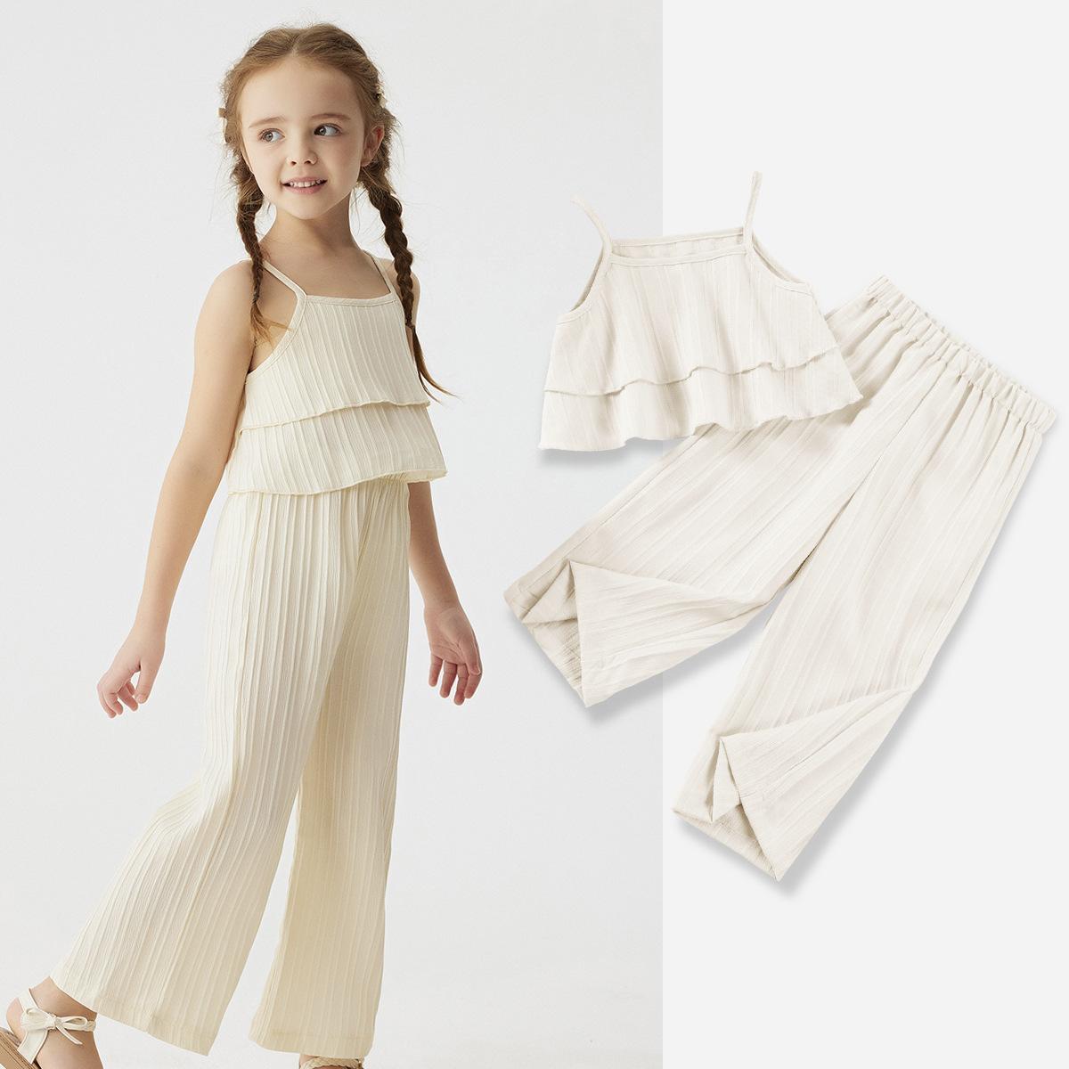

Свободные брюки для девочек, повседневный милый комплект, летний детский модный комплект 2025 года 120（5-6Y） белый