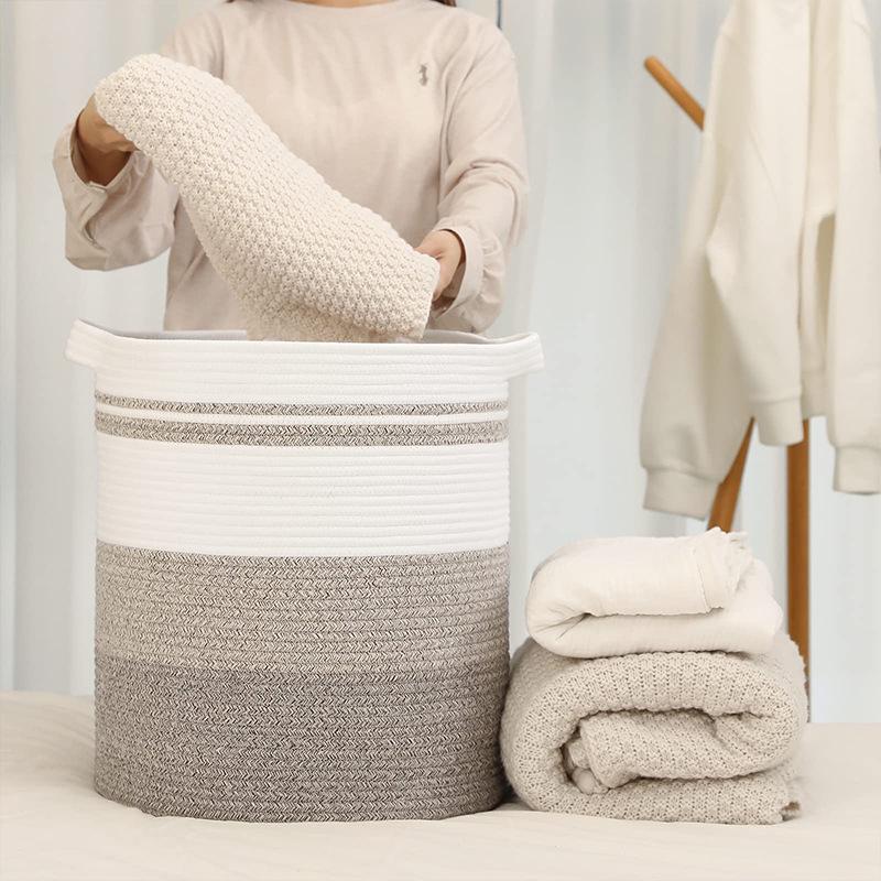 Large Capacity Cotton Woven Laundry and Storage Basket