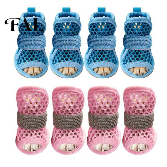 Adjustable Hook And Loop Dog Shoes 4Pcs for Hot Pavement, Breathable Mesh Boots, Summer Easy On Off Boots Paw Protectors with Non-slip Soles