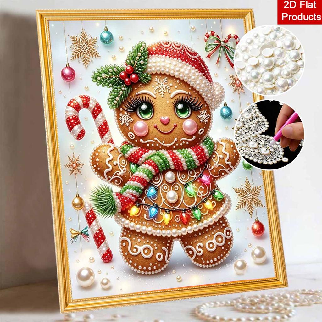 Weihnachts-Lebkuchenmann Perlenmalerei-Set mit Rahmen Glänzende Leinwandkunst Kreatives Basteln Heimdekoration Geschenk für festliche Feiertage