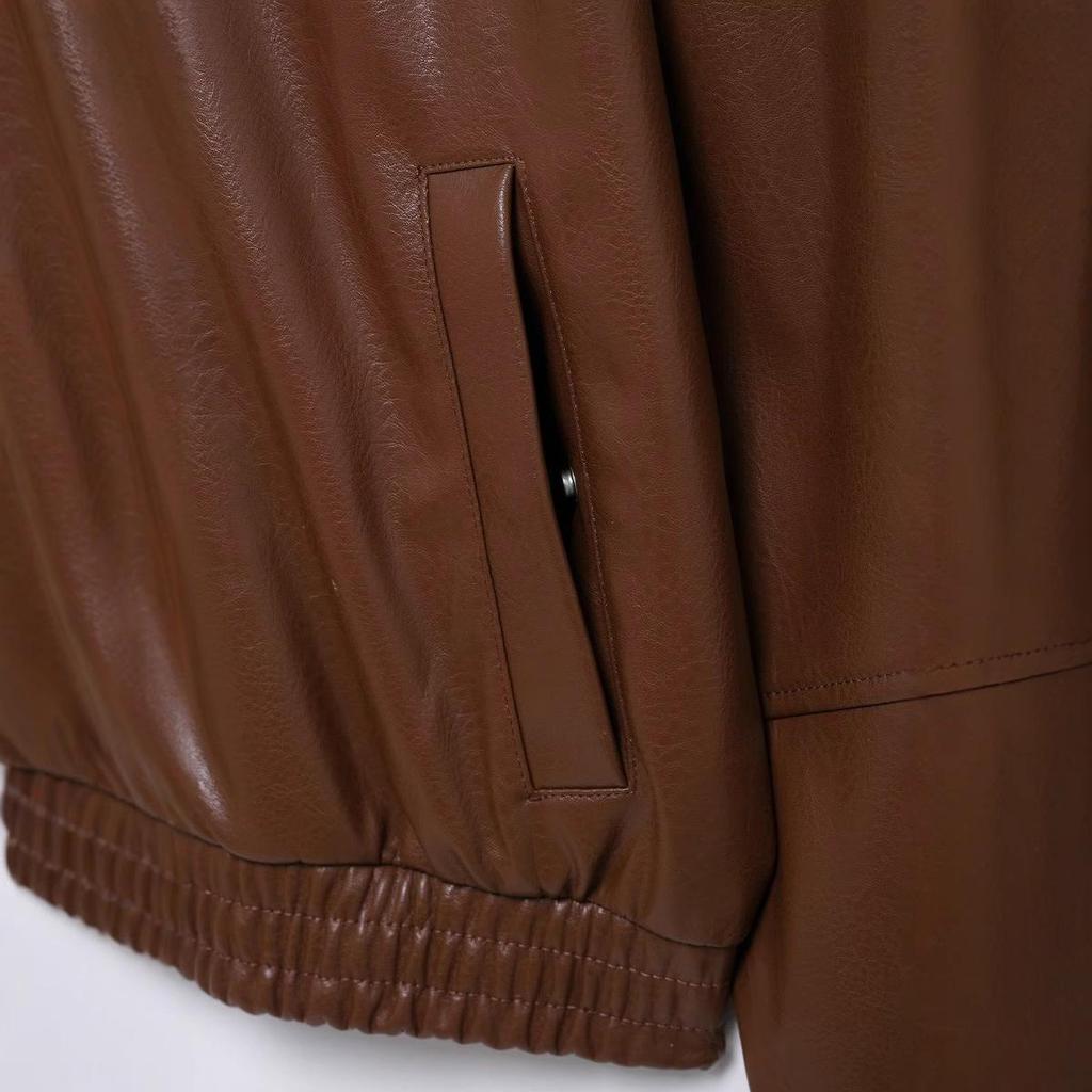 European and American Women's Fashion 2025 Spring Pilot Long Sleeve Faux PU Jacket