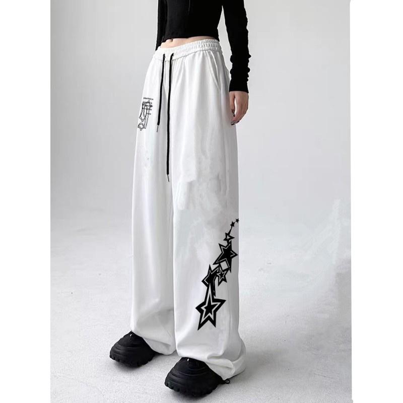 Letter Star Print Design Sweatpants Women Street Style Wide Leg Pants Women Spring Summer Trendy Long Trousers