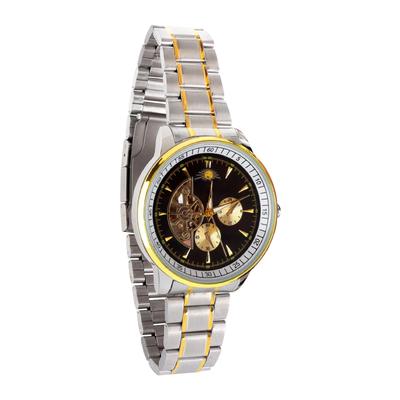 TeamSky Men's Mechanical Watch, Engraved, Automatic, Stainless Steel, Multi-Function, Large Dial, Moon Phase Function, Water Resistant, Stylish Gift
