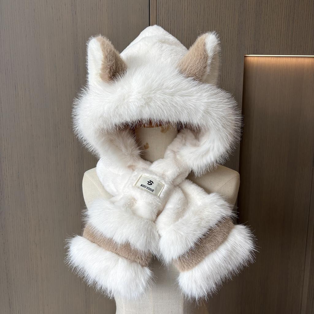 Winter Cute Plush Thermal Ear Hat Cute Fox Ears Plush Hat Outdoor Thickened Integrated Hat