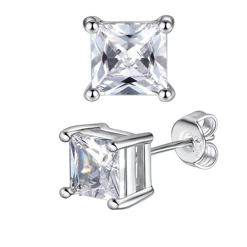 Round Square Cubic Zirconia Stainless Steel No-Piercing Ear Clip Cartilage Earrings