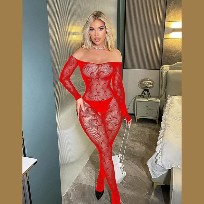 Women Fishnet Mesh Bodystocking Long Sleeve Bodysuit See Through Tights Nightwear Erotic Lingerie Crotchless Jumpsuit