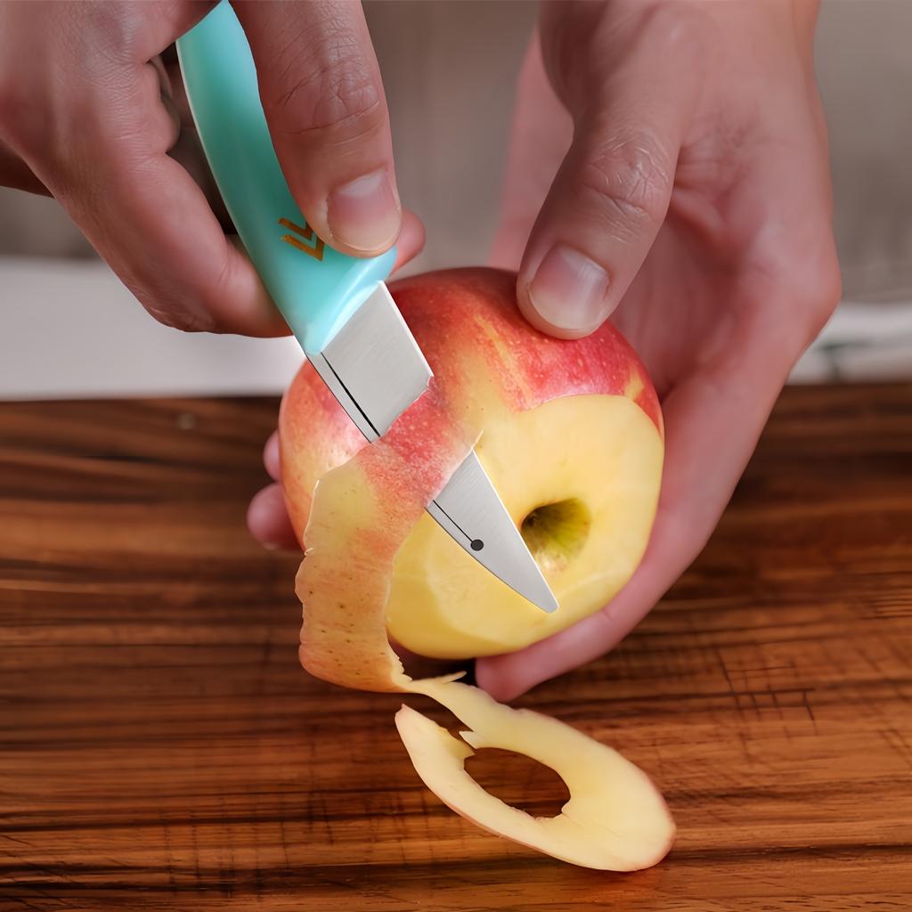 Delfinförmiges Obstmesser mit Sicherheitsscheide Weicher ergonomischer Griff 5Cr15 Stahlklinge für Äpfel Tomaten und Küchenwerkzeuge
