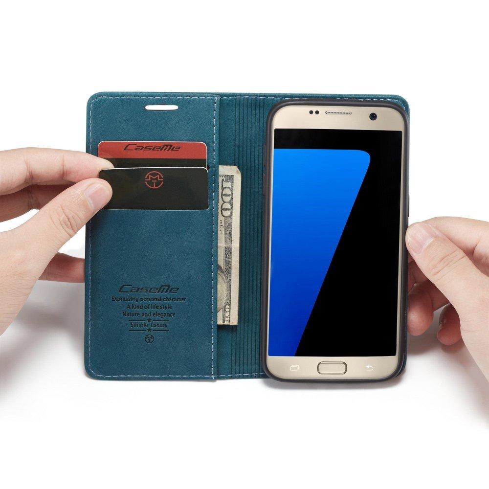 CASEME Case for Samsung Galaxy S7, Leather Wallet Case, Blue