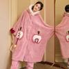 Vernis Thickened Snow Fleece Cape Nightgown Set Cartoon Coral Fleece Pajamas Women's Winter Hooded Homewear