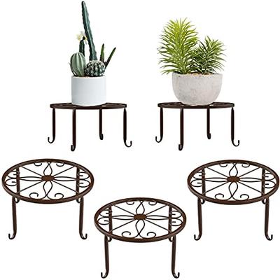Lewondr Flower Stand, Iron Planter Rack with Cat Legs, for Houseplants, Gardening, and Plant Pots, 100lb Weight Capacity, Rattan Style, Suitable for I