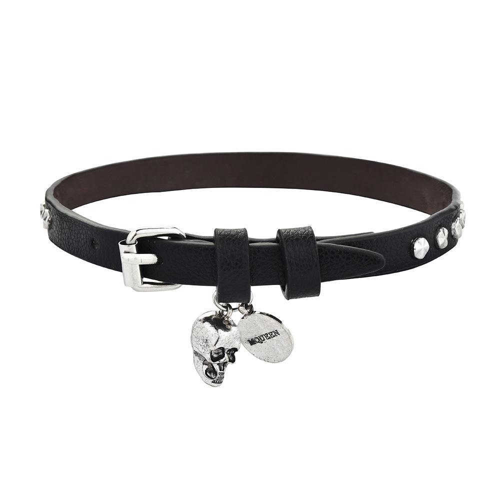 Gothic Skull Choker & Black Rivet Wristband: Dual-Use Punk Leather Neckband for Hot Girls