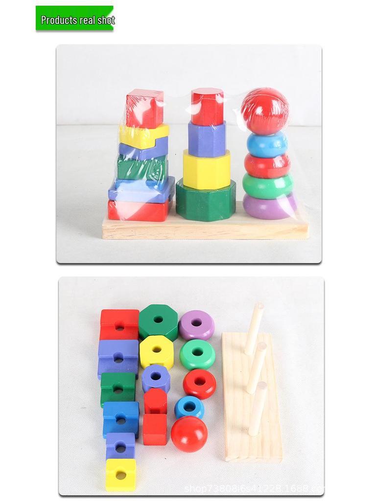 Wooden Montessori Geometric Stacking Tower - Colorful Educational Building Blocks for Early Development