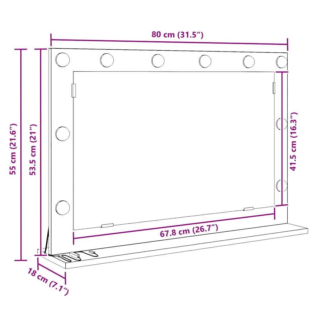 Rectangular Washbasin Mirror In Sonoma Oak 80 X 55 X 18 Cm