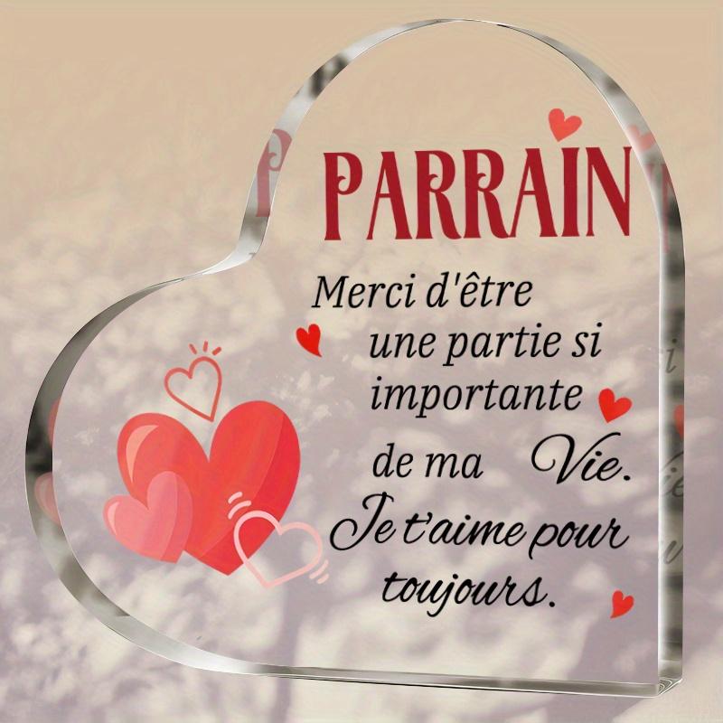 2D Flat, French Acrylic 'Parrain' Godfather Heart-Shaped Decoration Plaque, Suitable for wall Decoration, porch, Room, Villa, accents Home, Hallway, o