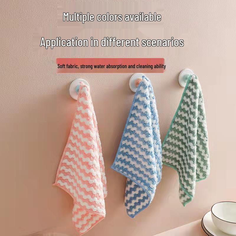 Top-Selling Striped Coral Fleece Dishcloths - Non-Stick, Lint-Free, Thick Bamboo Fiber Cleaning Towels
