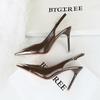 Fashion Super High Heels Women's Metal Pointed Back Hollow Thin Heel Women's Shoes Hollowed Out Back Strap Single Shoe