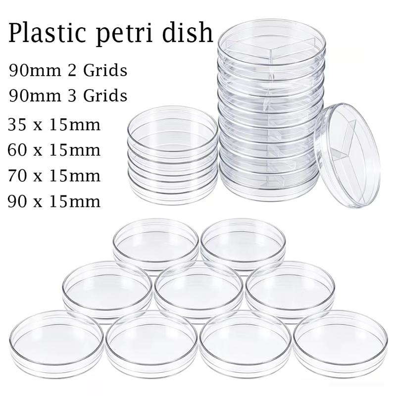 10Pcs Plastic Petri Dishes 35/60/75/90Mm, Cell Culture Dish Round Transparents For Lab, School Science, Samples Storage