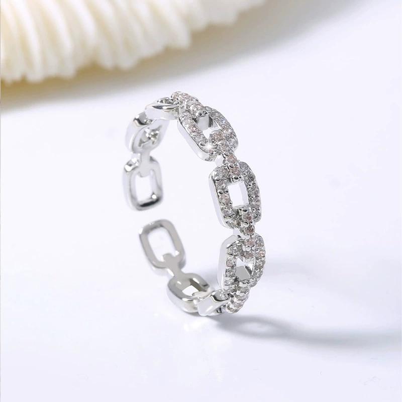 Zircon Twist Chain Open Rings For Women Gold Silver Color Elegant Finger Ring Female Korean Wedding Jewelry Gift